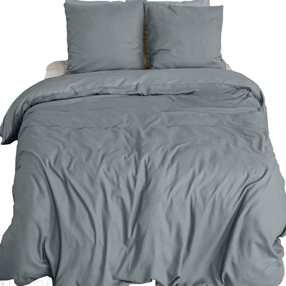 Parure de lit 3 pièces 240x220 cm SENSATION FLANELLE Ardoise
