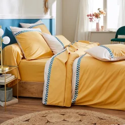 Parure de lit 3 pièces 240x220 cm percale coton ROMY Ambre