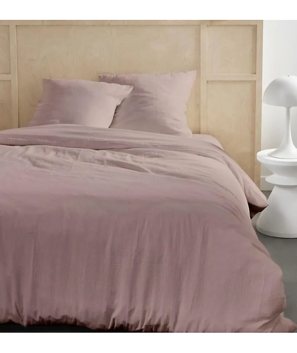 Parure de lit - TODAY - 123667 - 2 personnes - 260x240cm - Gaze de coton unie - Rose des sables