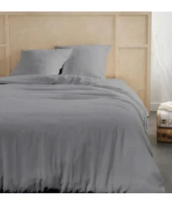 Parure de lit - TODAY - 123325 - 2 personnes - 240x220cm - Gaze de coton unie - Acier