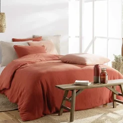 Parure de lit 140 x 200 cm double gaze coton uni 57 fils Angelia Kaki