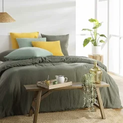 Parure de lit 140 x 200 cm double gaze coton uni 57 fils Angelia Sable