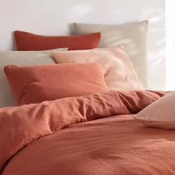 Parure de lit 140 x 200 cm double gaze coton uni 57 fils Angelia Sable