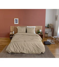 Parure de lit AKOE - 240x220 cm - Coton lavé tufté - 52 fils,cm² - 220x240cm - Taupe
