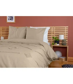 Parure de lit AKOE - 240x220 cm - Coton lavé tufté - 52 fils,cm² - 220x240cm - Taupe