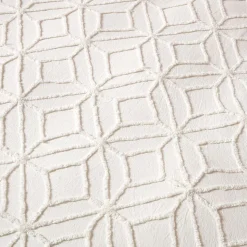 Parure de lit blanche tuftée à motif géométrique, 260x220cm - HOMESCAPES