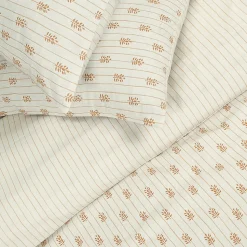 Parure de lit double à rayures fleurie effet lin 240x220cm