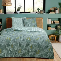 Parure de lit double palmiers en microfibre lavée 200x200cm