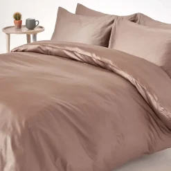 Parure de lit en coton égyptien bio 400 fils marron, 200x200cm - HOMESCAPES