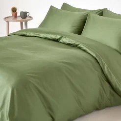 Parure de lit en coton égyptien bio 400 fils vert mousse, 230x220cm - HOMESCAPES