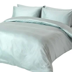 Parure de lit en coton égyptien bio 400 fils bleu givré, 230x220cm - HOMESCAPES