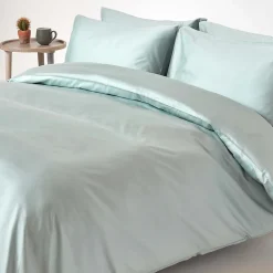 Parure de lit en coton égyptien bio 400 fils bleu givré, 230x220cm - HOMESCAPES