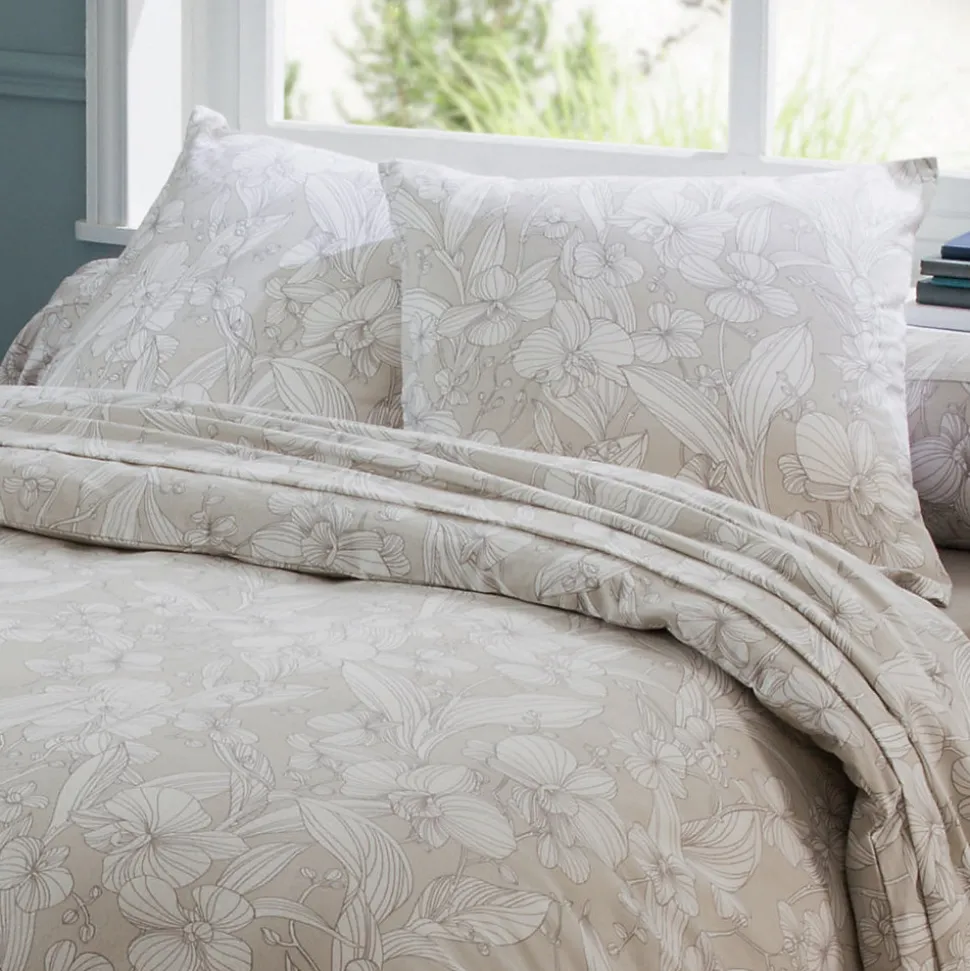 Parure de lit en flanelle esprit fleuri (200x200 cm - Naturel)