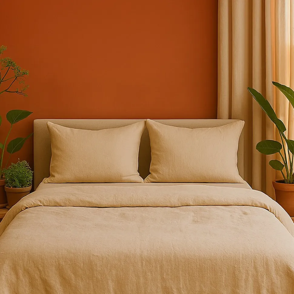 Parure de Lit en Gaze de Coton 240 x 220 cm Sable