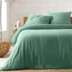 Parure de lit en gaze de coton (240x220 cm - Sauge)