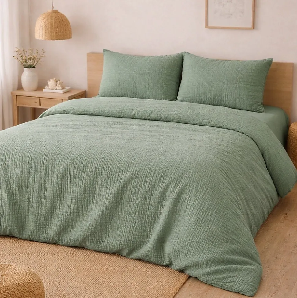 Parure de Lit en Gaze de Coton 240 x 220 cm Sauge