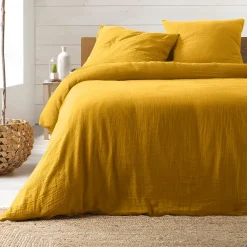 Parure de lit en gaze de coton (240x220 cm - Jaune)