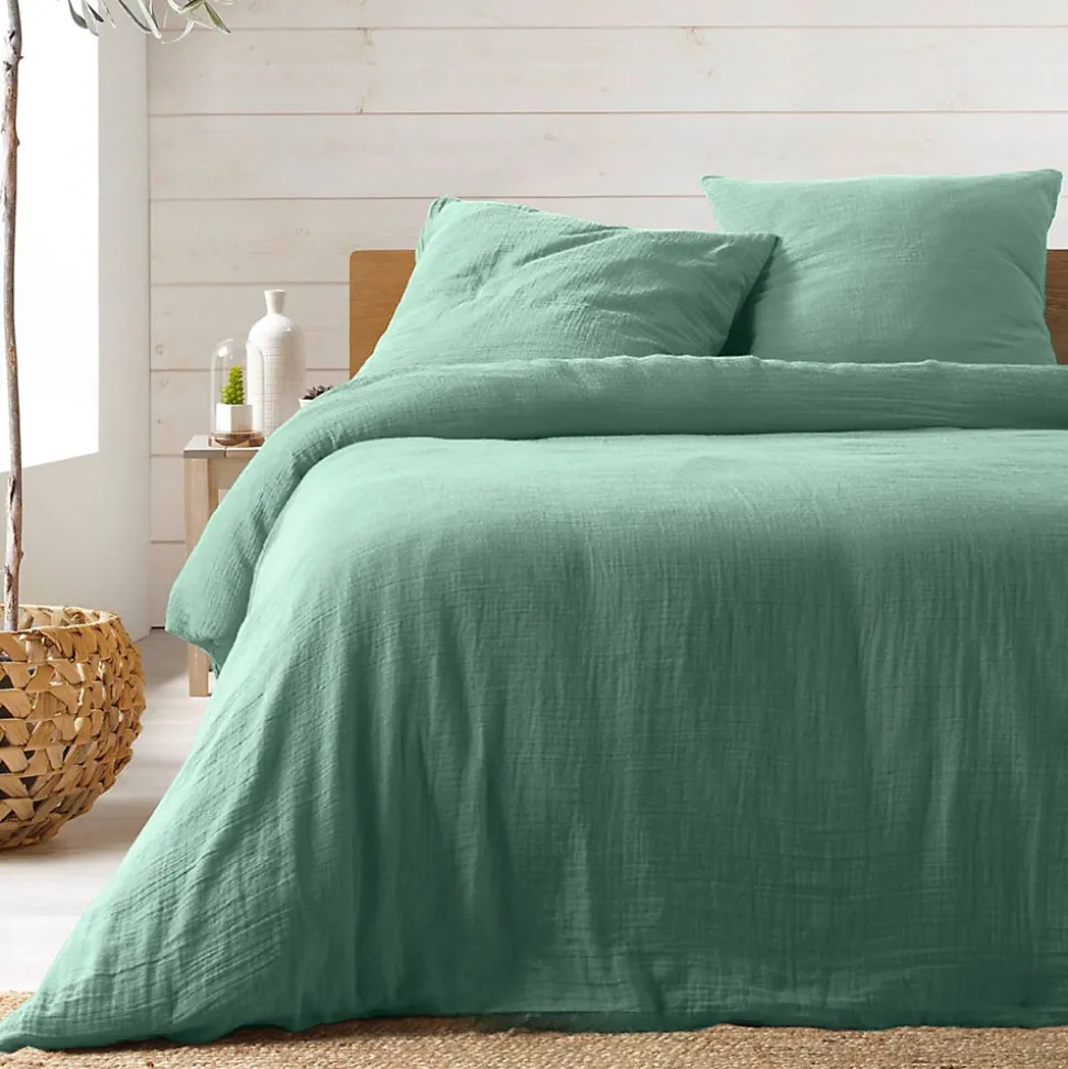 Parure de lit en gaze de coton (260x240 cm - Sauge)