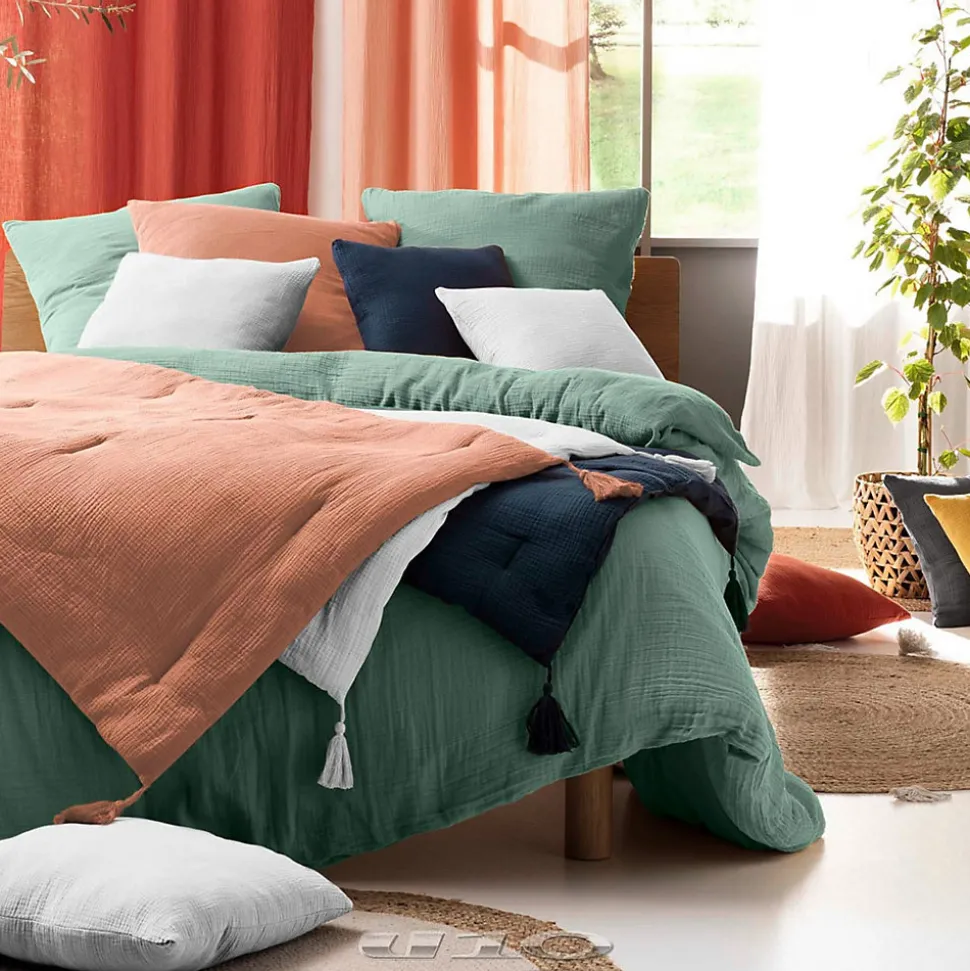 Parure de lit en gaze de coton (260x240 cm - Sauge)
