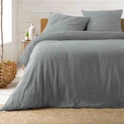 Parure de lit en gaze de coton (260x240 cm - Gris clair)