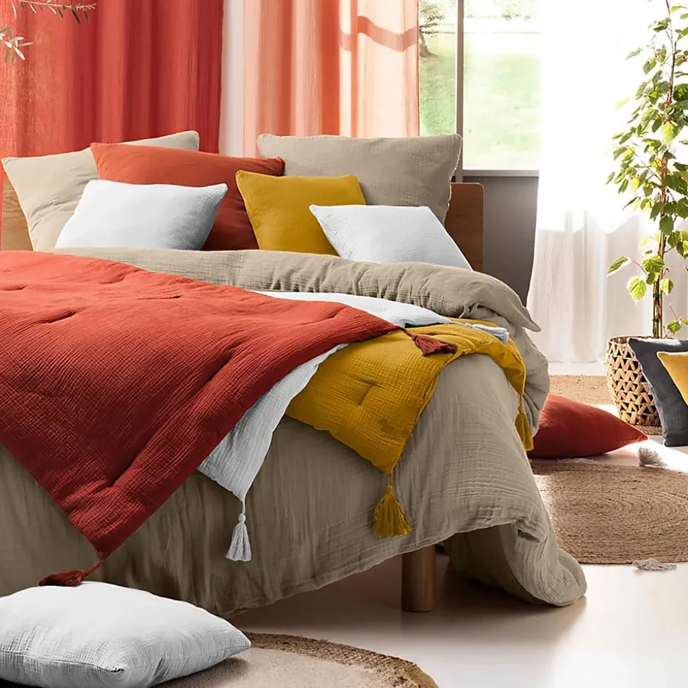 Parure de lit en gaze de coton (260x240 cm - Sable)