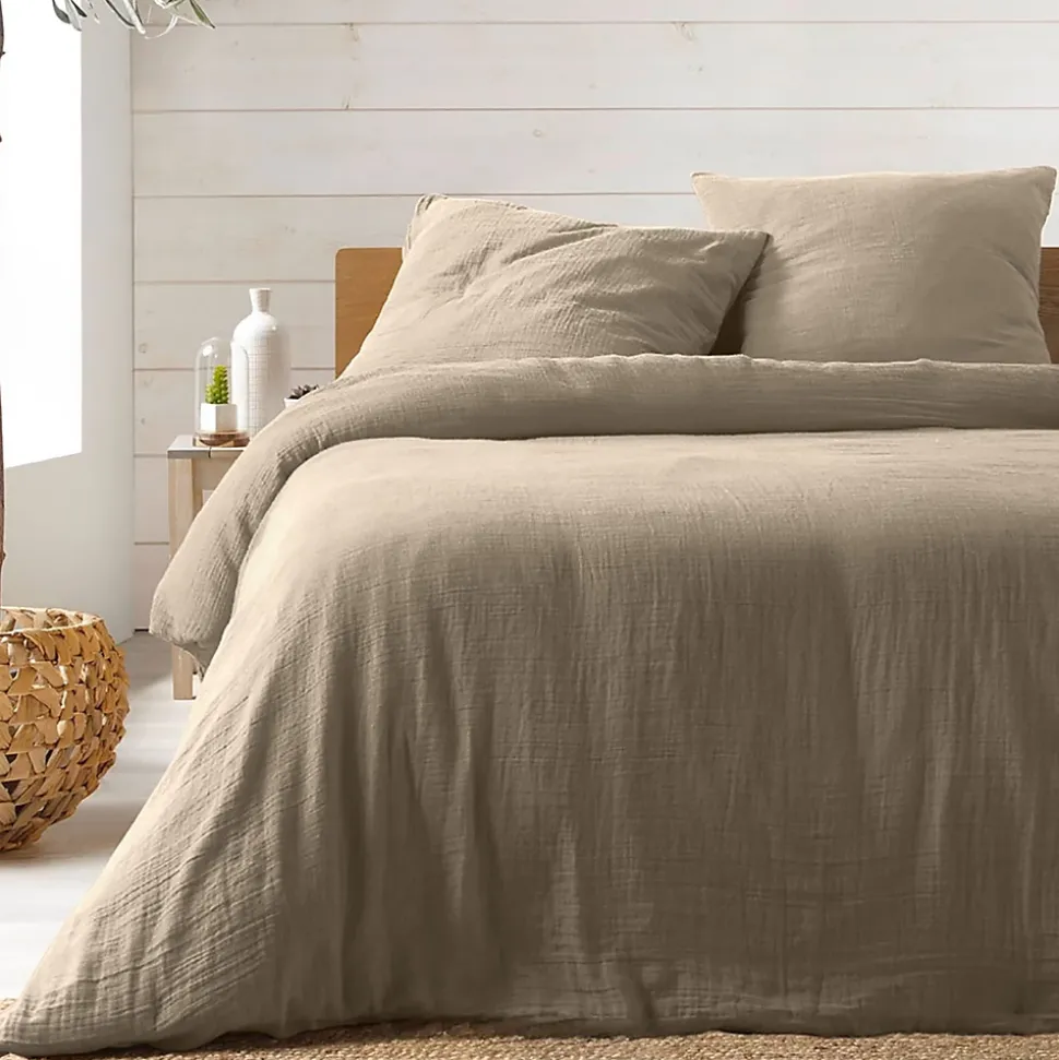 Parure de lit en gaze de coton (260x240 cm - Sable)