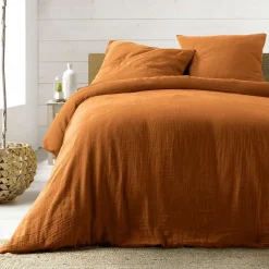 Parure de lit en Gaze de Coton 240x260cm Marron Claire Naturel