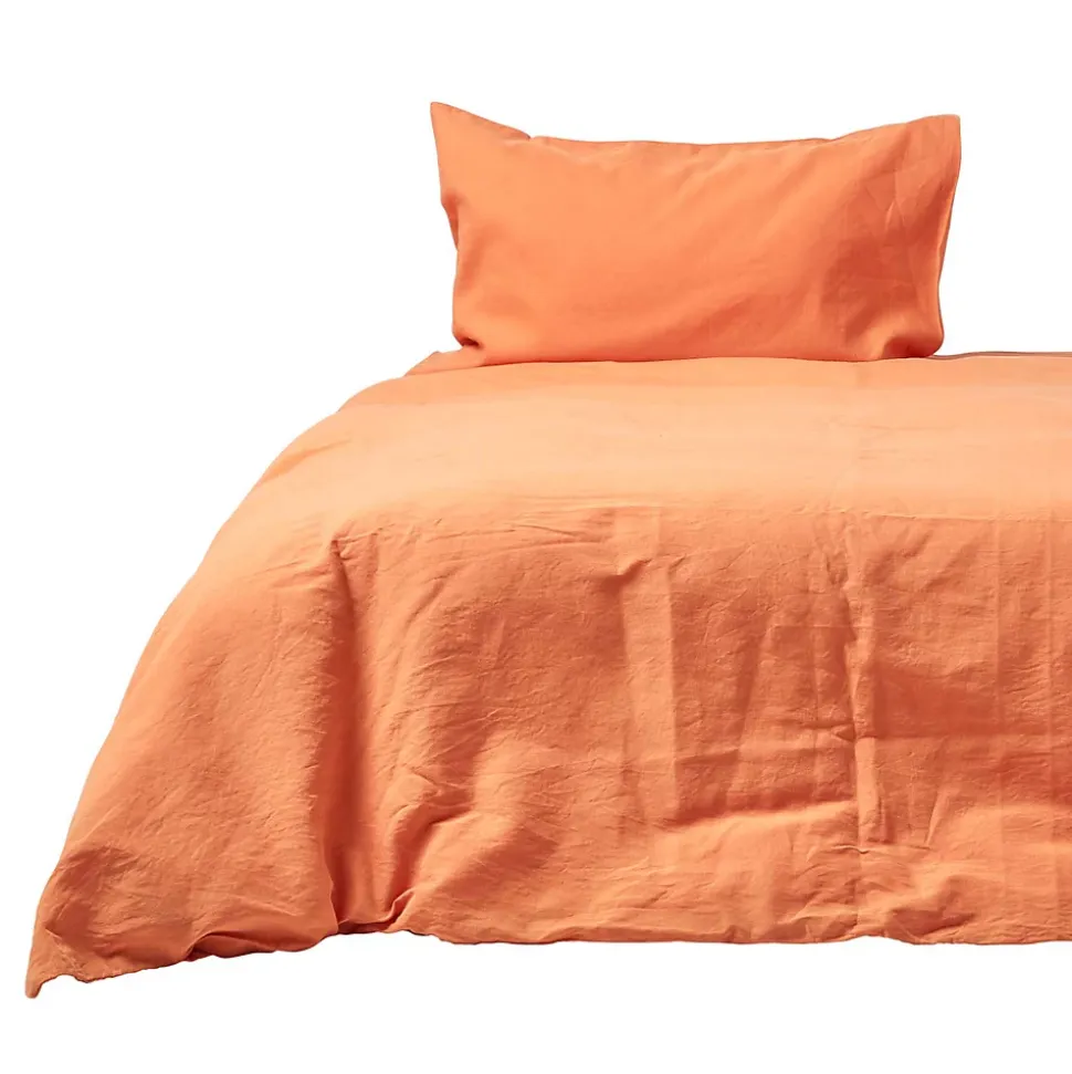 Parure de lit en lin lavé orange, 240x220cm - HOMESCAPES