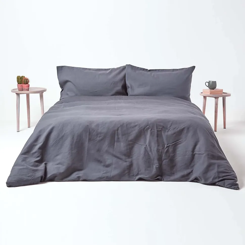 Parure de lit en lin lavé gris, 135x200cm - HOMESCAPES