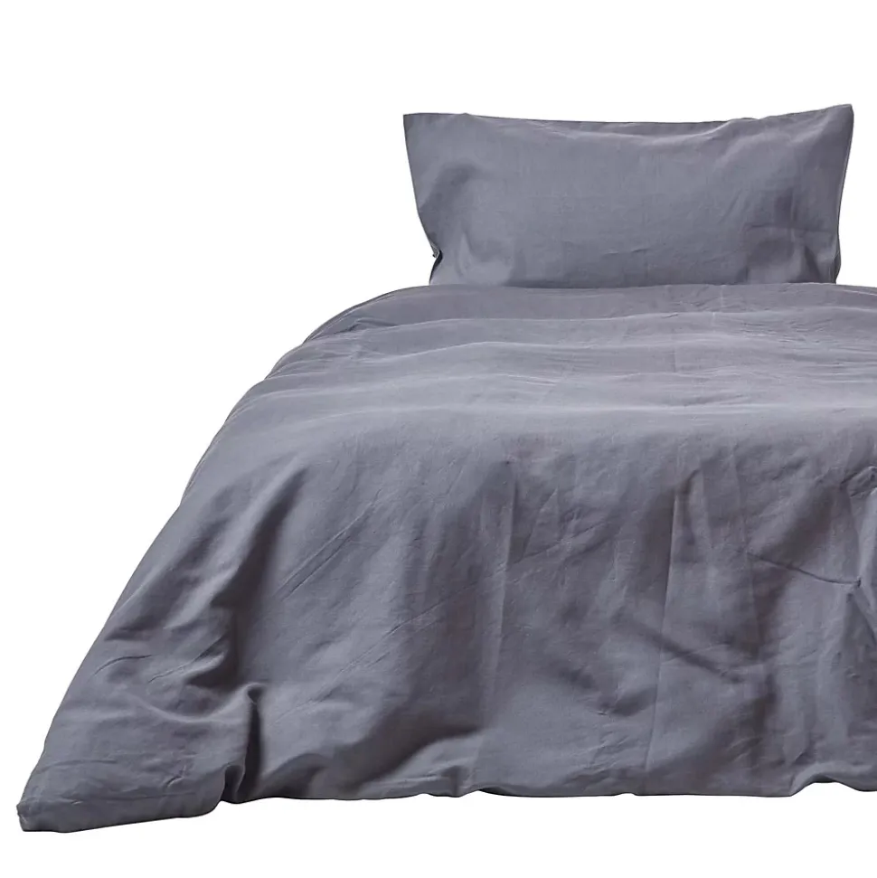 Parure de lit en lin lavé gris, 135x200cm - HOMESCAPES