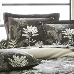 Parure de lit en satin aux feuilles tropicales (200x200 cm - Gris anthracite)