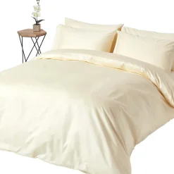 Parure de lit en satin de coton égyptien 1000 fils ivoire, 200x200cm - HOMESCAPES