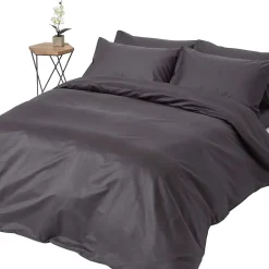 Parure de lit en satin de coton égyptien 1000 fils gris foncé, 155x220cm - HOMESCAPES