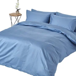 Parure de lit en satin de coton égyptien 1000 fils bleu, 135x200cm - HOMESCAPES