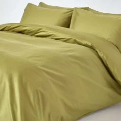 Parure de lit en satin de coton égyptien 1000 fils vert olive, 230x220cm - HOMESCAPES