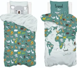 Parure de lit enfant Carte du monde - coton 140x200 cm - Atmosphera