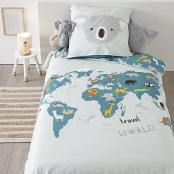 Parure de lit enfant Carte du monde - coton 140x200 cm - Atmosphera