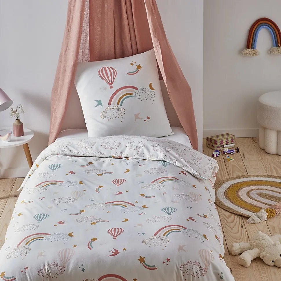 Parure de lit enfant en coton imprimé arc-en-ciel 140x200cm