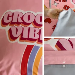 Parure de lit enfant GROOVY VIBES 140x200 cm en microfibre rose 2 pièces