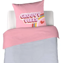 Parure de lit enfant GROOVY VIBES 140x200 cm en microfibre rose 2 pièces