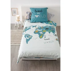 Parure de lit enfant imprimée Carte du Monde