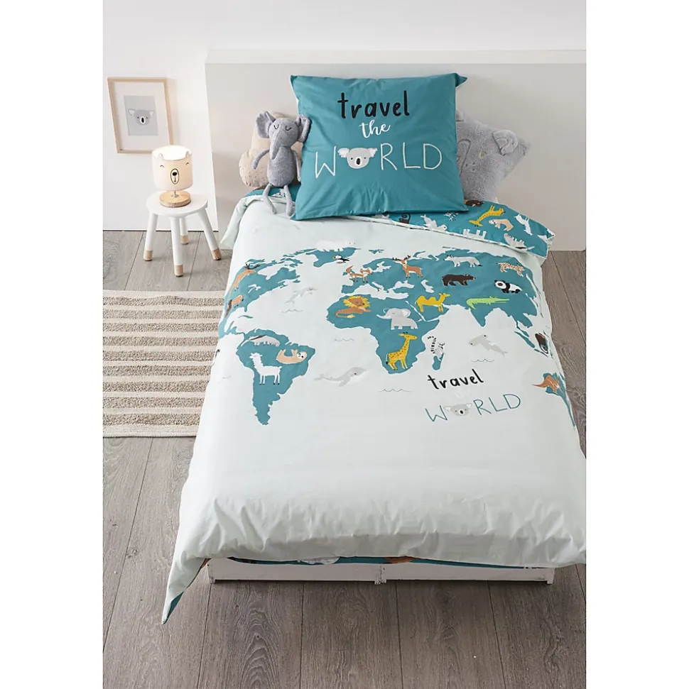 Parure de lit enfant imprimée Carte du Monde