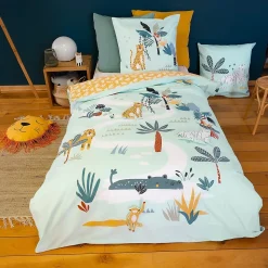 Parure de lit enfant JUNGLE MANIA 140x200 cm microfibre vert