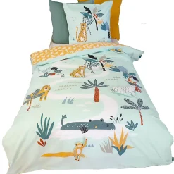 Parure de lit enfant JUNGLE MANIA 140x200 cm microfibre vert
