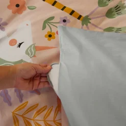 Parure de lit enfant Licorne - 140x200 cm + 1 taie - Coton 57 fils,cm² - 140x200cm - Rose