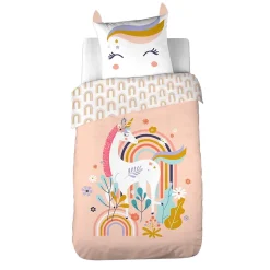 Parure de lit enfant Licorne avec oreilles rembourrées - 100% coton 57 fils/cm²