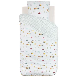 Parure de lit enfant réversible voitures - 100% coton 57 fils/cm²