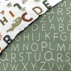 Parure de lit enfant TIGRY 140x200 cm 100% coton 1 taie tête de tigre Réversible alphabet & jungle