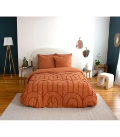 Parure de lit FAR- 240x220 cm - Coton lavé tufté - 52 fils,cm² - 220x240cm - Terre cuite