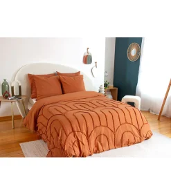 Parure de lit FAR- 240x220 cm - Coton lavé tufté - 52 fils,cm² - 220x240cm - Terre cuite
